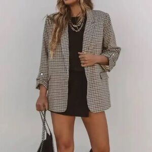 Vici Downtown Brooklyn Plaid Pocketed Blazer